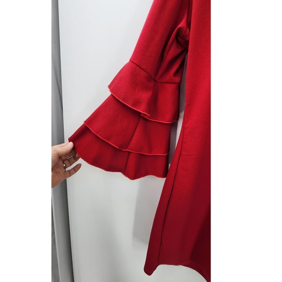New NWT Olivia Matthews Style 946m Red Ruffle Sleeve Shift Dress Large - Picture 6 of 8